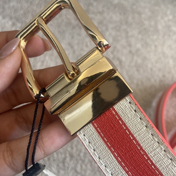 bnwt HERMÈS inspired orange and white striped belt with gold hardware - Picture 5 of 6